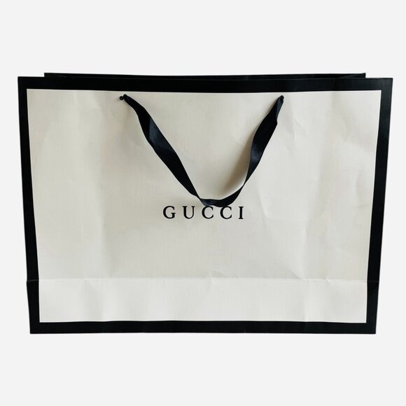 Authentic Gucci White Black Paper Shopping Gift Bag Large Ribbon Handles - Picture 1 of 3